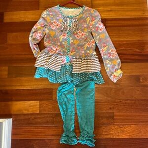 Matilda Jane shirt and leggings. Size 12. Great condition. Lots of details.